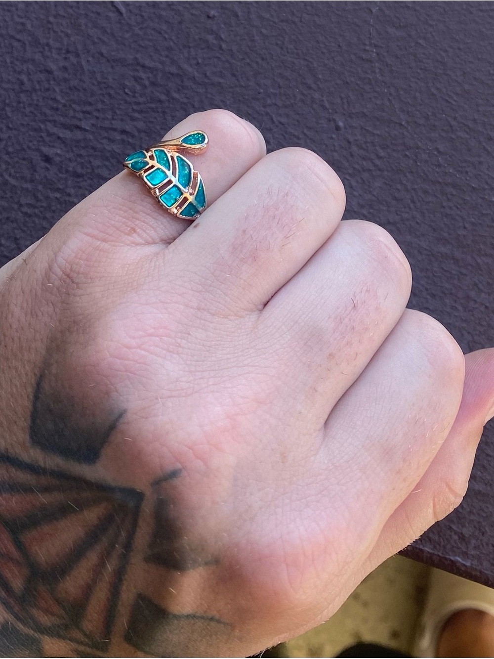 925 Stamped Rose Gold Tone Imitation/Lab Created Leaf Opal Ring Size 5